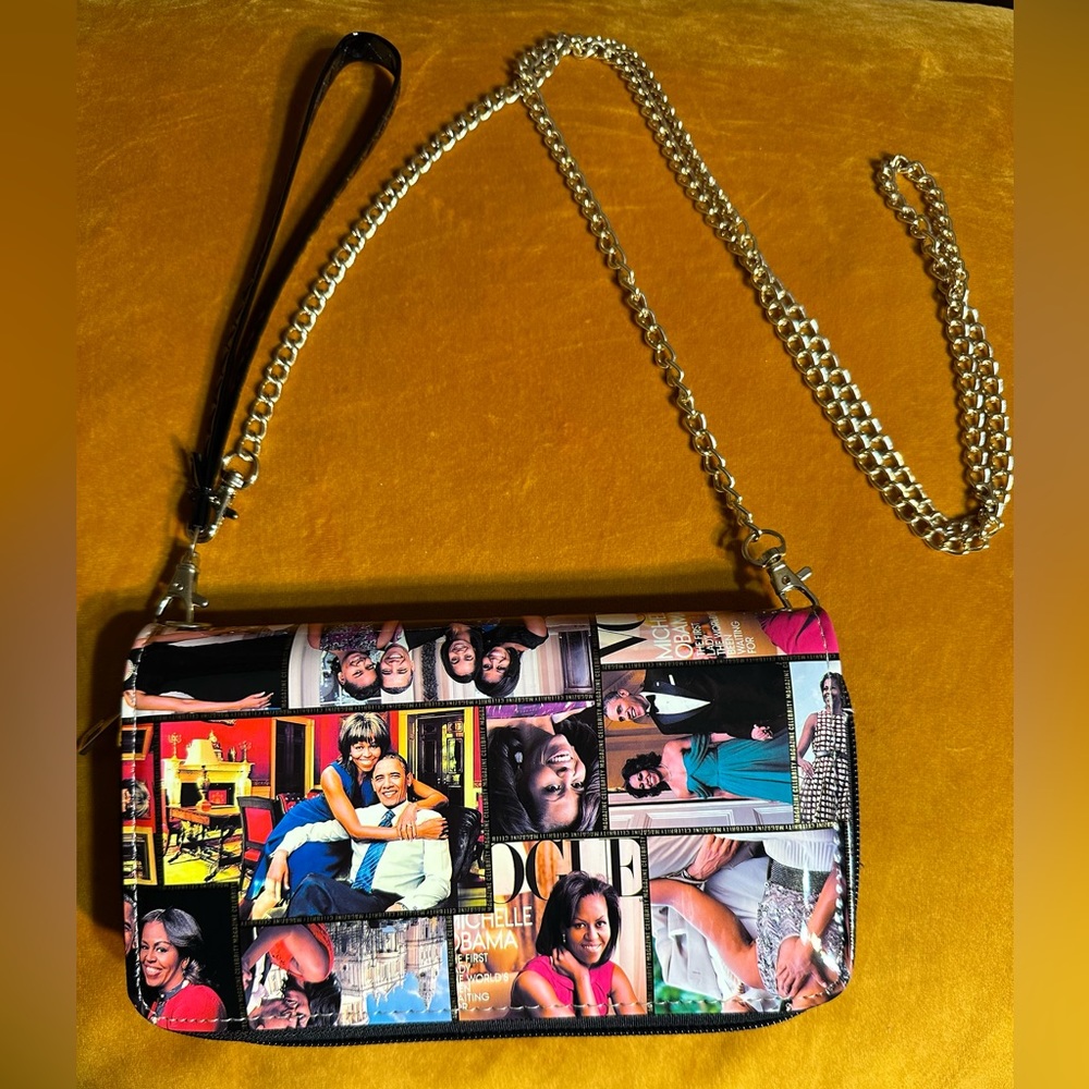 Michelle Obama NWOT wallet wristlet with gold shoulders straps.